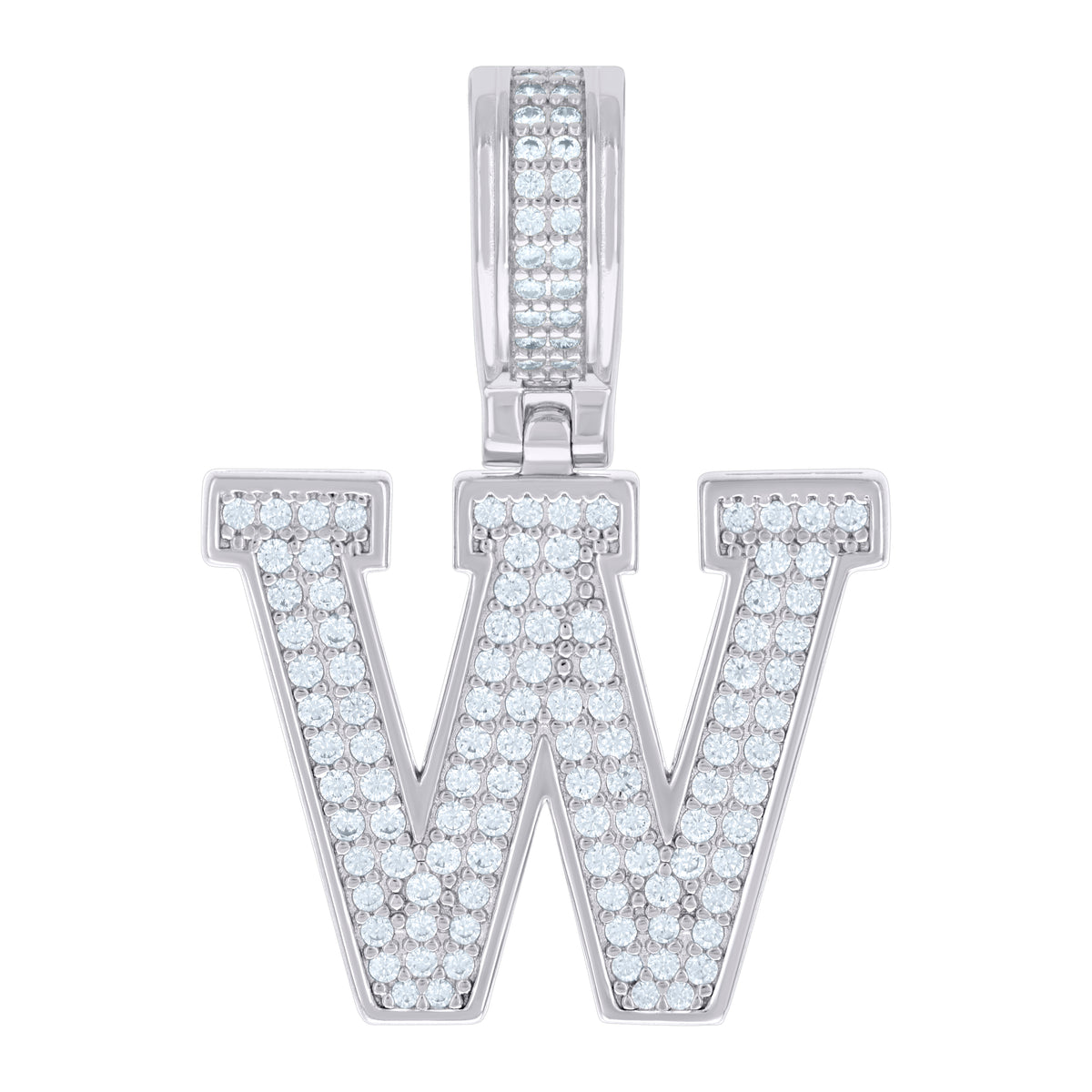 925 Sterling Silver Unisex Cubic-Zirconia Initial Letter W Charm Pendant