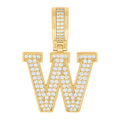 925 Sterling Silver Yellow-Tone Unisex Cubic-Zirconia Initial Letter W Charm Pendant