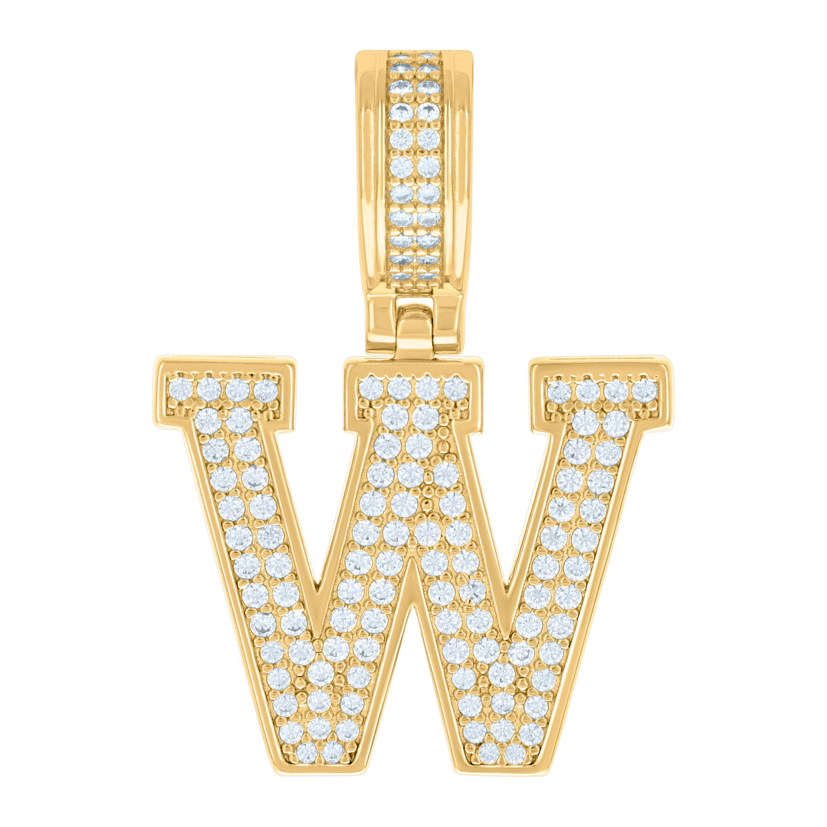 925 Sterling Silver Yellow-Tone Unisex Cubic-Zirconia Initial Letter W Charm Pendant