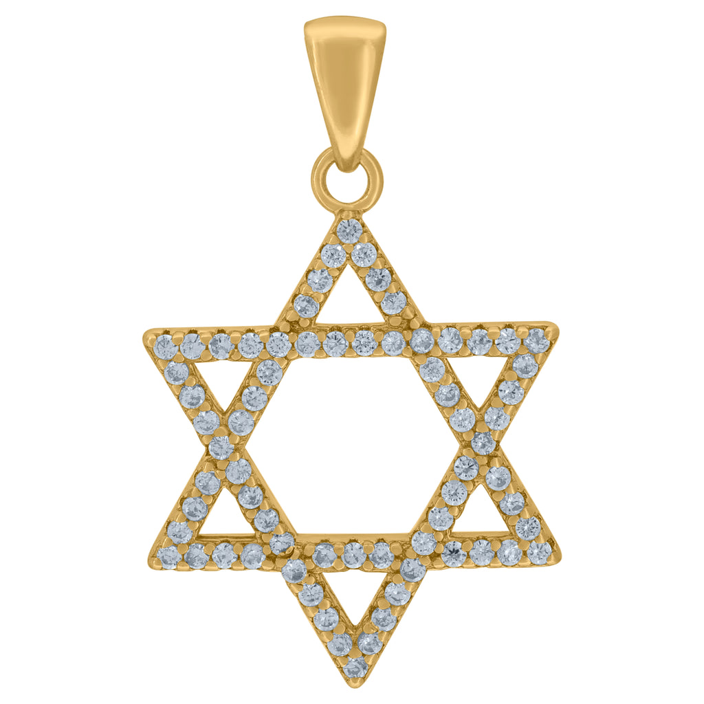 925 Sterling Silver Yellow-Tone Unisex Cubic-Zirconia Star Of David Symbol Religious Charm Pendant