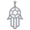 925 Sterling Silver Unisex Cubic-Zirconia Humsa Symbol Religious Charm Pendant