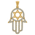 925 Sterling Silver Yellow-Tone Unisex Cubic-Zirconia Humsa Symbol Religious Charm Pendant