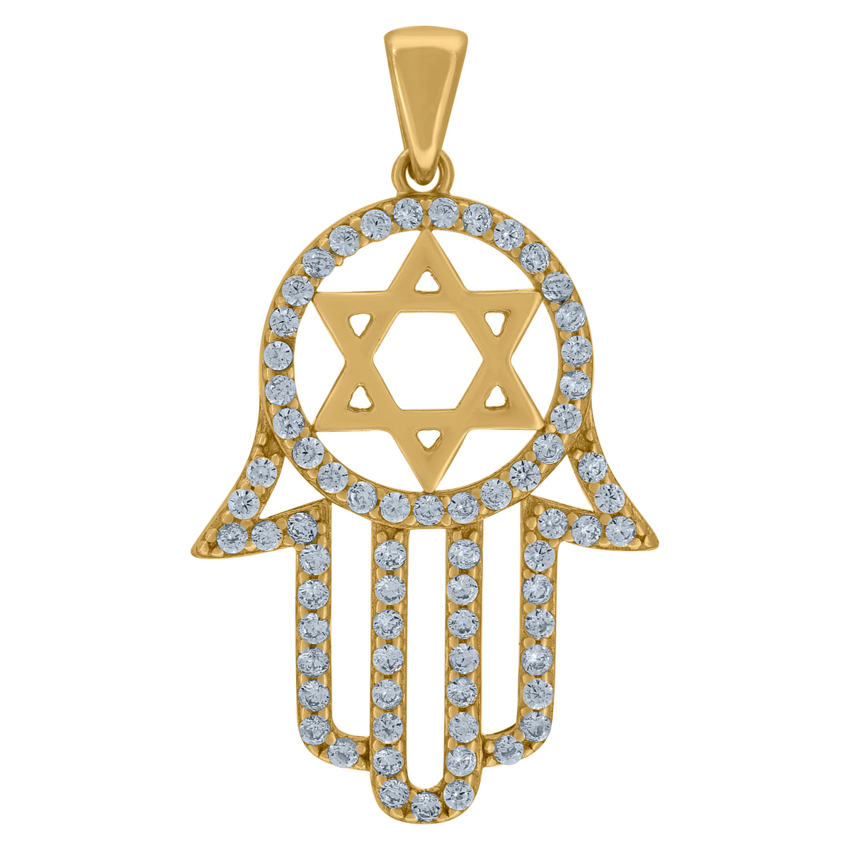 925 Sterling Silver Yellow-Tone Unisex Cubic-Zirconia Humsa Symbol Religious Charm Pendant