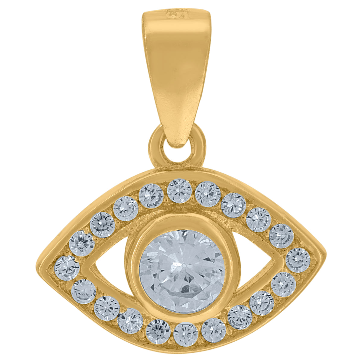 925 Sterling Silver Yellow-Tone Unisex Cubic-Zirconia Evil Eye Symbol Good Luck Charm Pendant