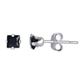 925 Sterling Silver Unisex Black Princess-Cut Cubic-Zirconia Square Classic Stud Earrings