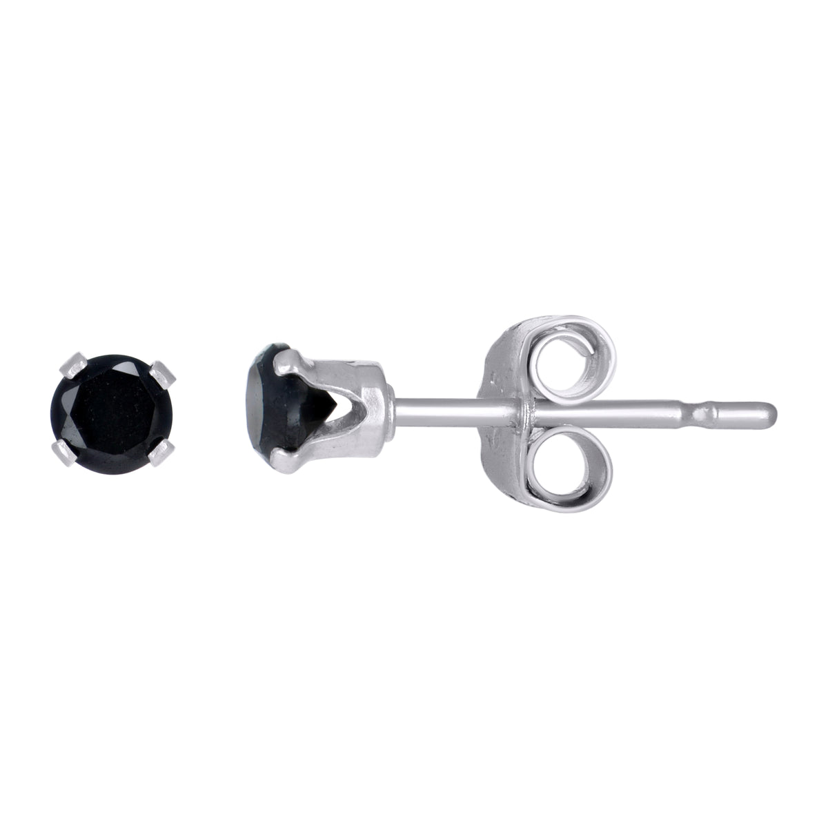 925 Sterling Silver Unisex Black Cubic-Zirconia Classic Stud Earrings