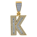 925 Sterling Silver Yellow-Tone Mens Baguette Cubic-Zirconia K Alphabet Initials Charm Pendant