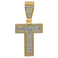 925 Sterling Silver Yellow-Tone Mens Baguette Cubic-Zirconia T Alphabet Initials Charm Pendant