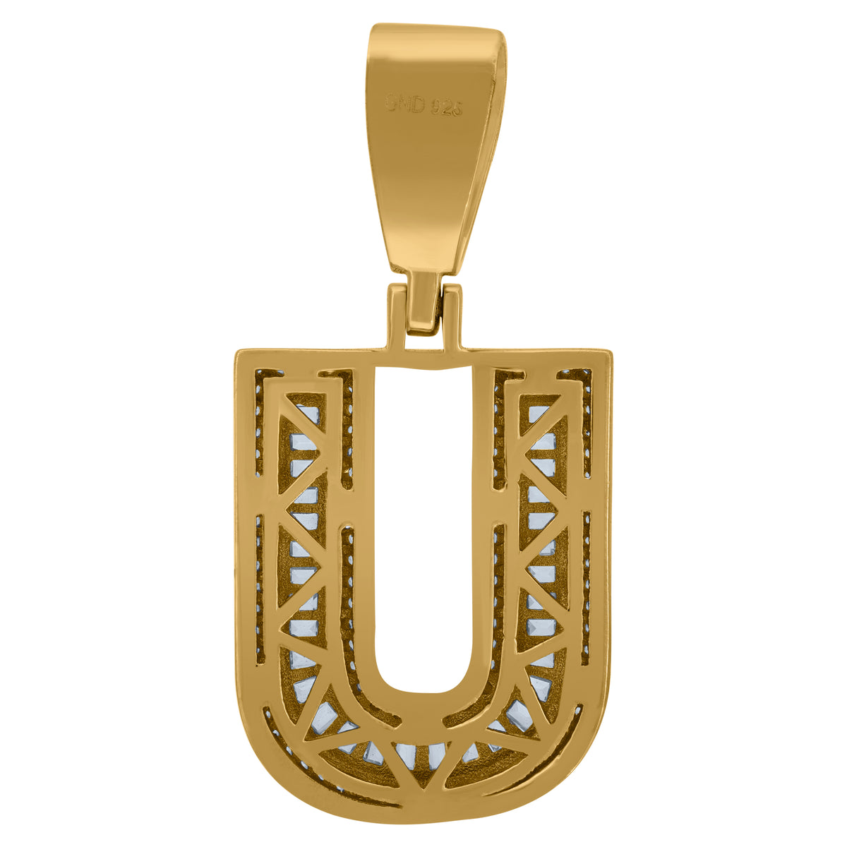925 Sterling Silver Yellow-Tone Mens Baguette Cubic-Zirconia U Alphabet Initials Charm Pendant