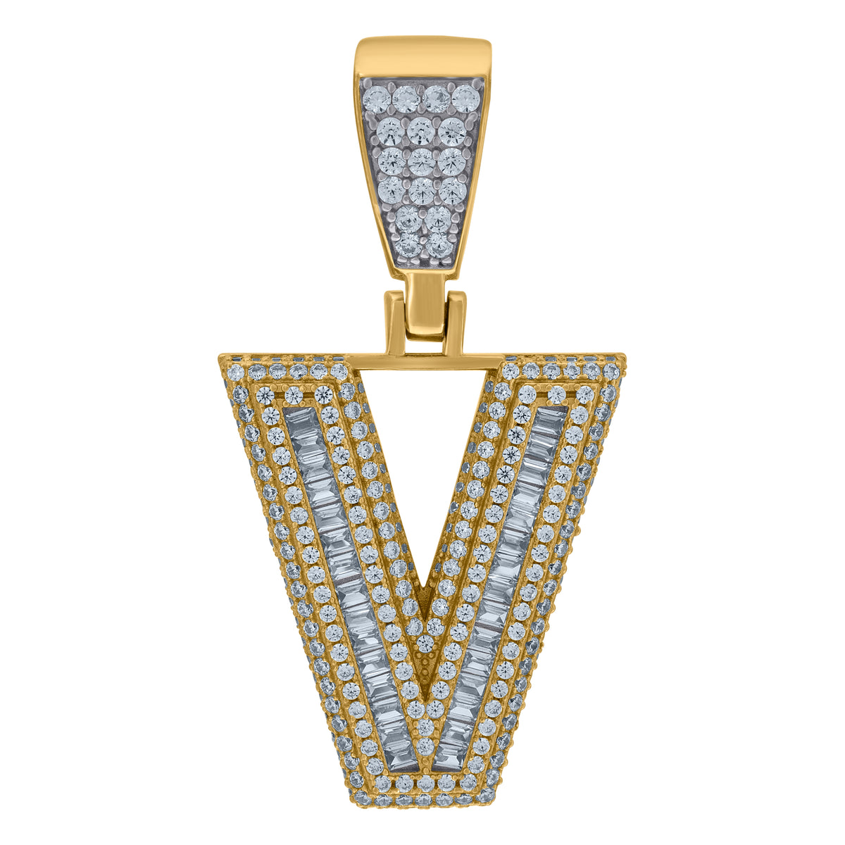 925 Sterling Silver Yellow-Tone Mens Baguette Cubic-Zirconia B Alphabet Initials Charm Pendant