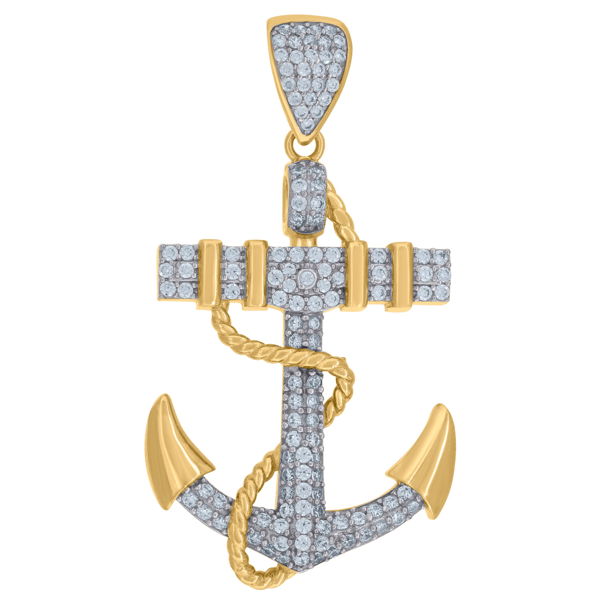 10K Two-Tone Gold Cubic Zirconia Anchor Nautical Charm Pendant