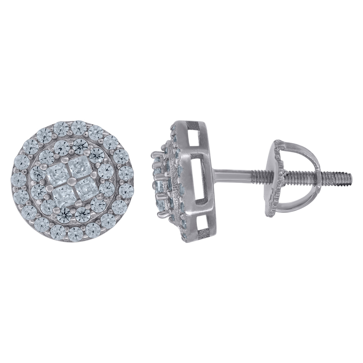 925 Sterling Silver Unisex Princess-Cut Cubic-Zirconia Fashion Stud Earrings