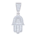 925 Sterling Silver Mens Baguette Round Cubic-Zirconia Hamsa Symbol Religious Charm Pendant