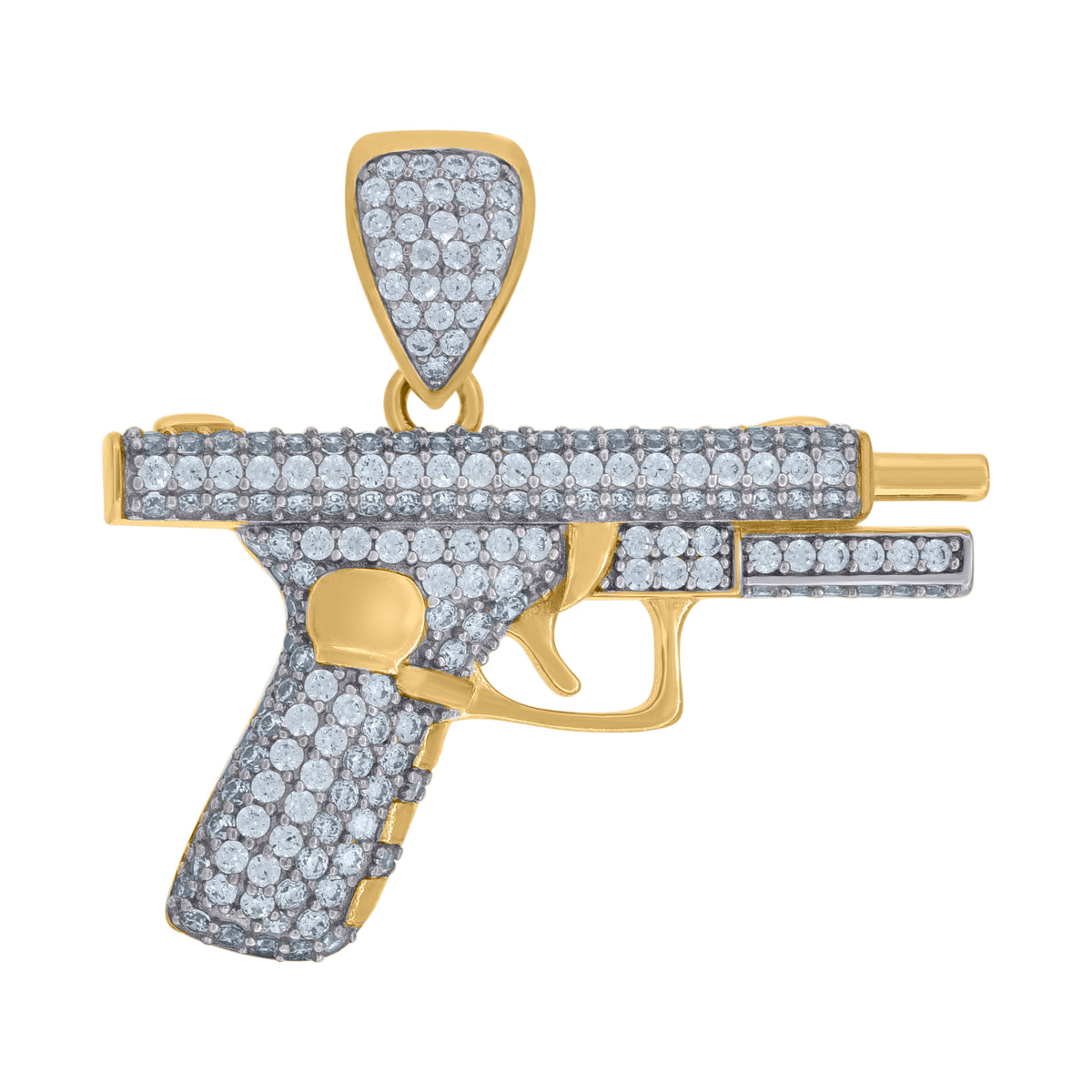10K Two-Tone Gold Cubic Zirconia Gun Pistol Charm Pendant