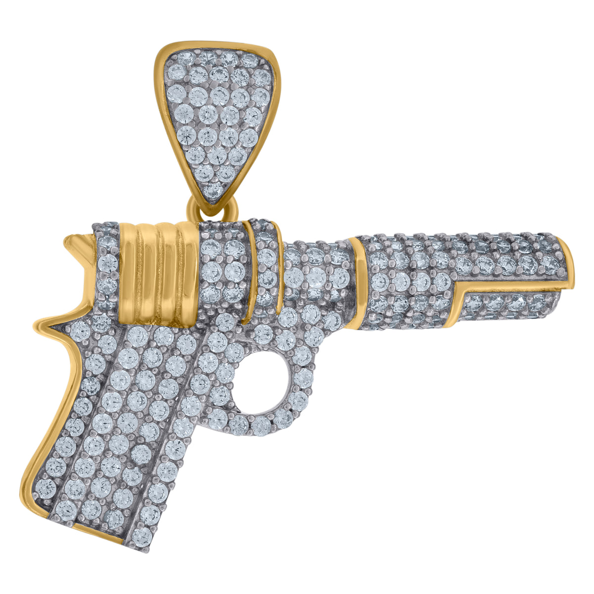 10K Two-Tone Gold Cubic Zirconia Gun Pistol Charm Pendant