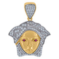 10K Two-tone Gold Mens Purple White Cubic-Zirconia Medusa Egyptian Fashion Charm Pendant
