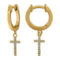 925 Sterling Silver Yellow-Tone Unisex Cubic-Zirconia Cross Religious Dangle Hoop Earrings