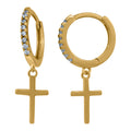 925 Sterling Silver Yellow-Tone Unisex Cubic-Zirconia Cross Religious Dangle Hoop Earrings