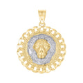 10K Two-Tone Gold Lion Face Leo Animal Medallion Charm Pendant