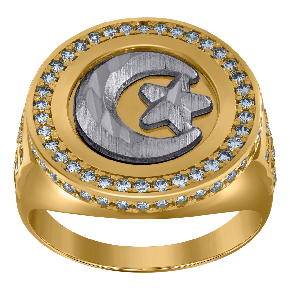 10K Two-Tone Gold Mens Cubic Zirconia Moon & Star Celestial Ring