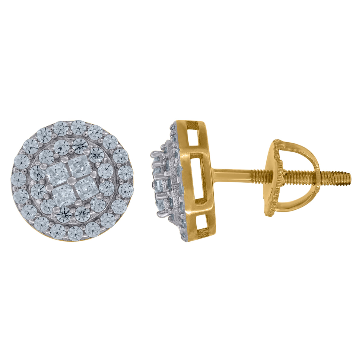 925 Sterling Silver Yellow-Tone Unisex Princess-Cut Cubic-Zirconia Fashion Stud Earrings