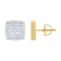 925 Sterling Silver Yellow-Tone Unisex Baguette Cubic-Zirconia Square Fashion Stud Earrings