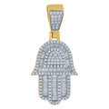 925 Sterling Silver Yellow-Tone Mens Baguette Cubic-Zirconia Humsa Symbol Religious Charm Pendant