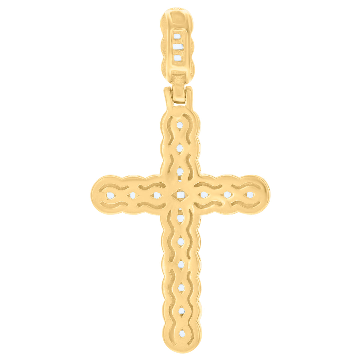 925 Sterling Silver Yellow-Tone Men Baguette Round Cubic-Zirconia Cross Religious Charm Pendant