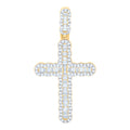 925 Sterling Silver Yellow-Tone Men Baguette Round Cubic-Zirconia Cross Religious Charm Pendant