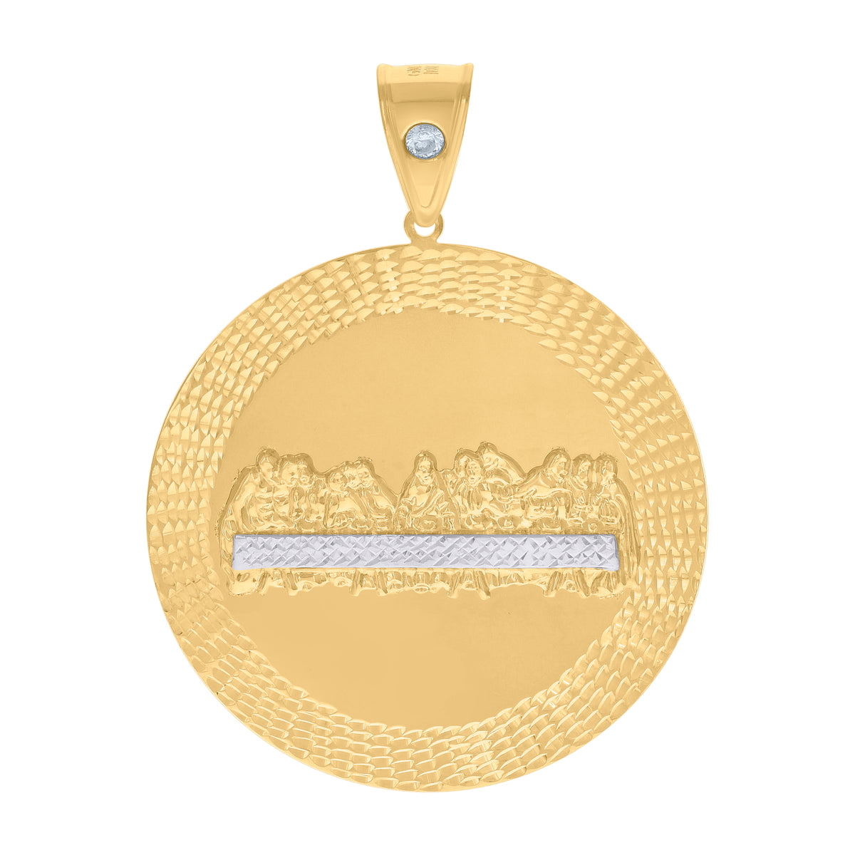10K Two-tone Gold Mens Cubic-Zirconia Medallion Last Supper Religious Charm Pendant