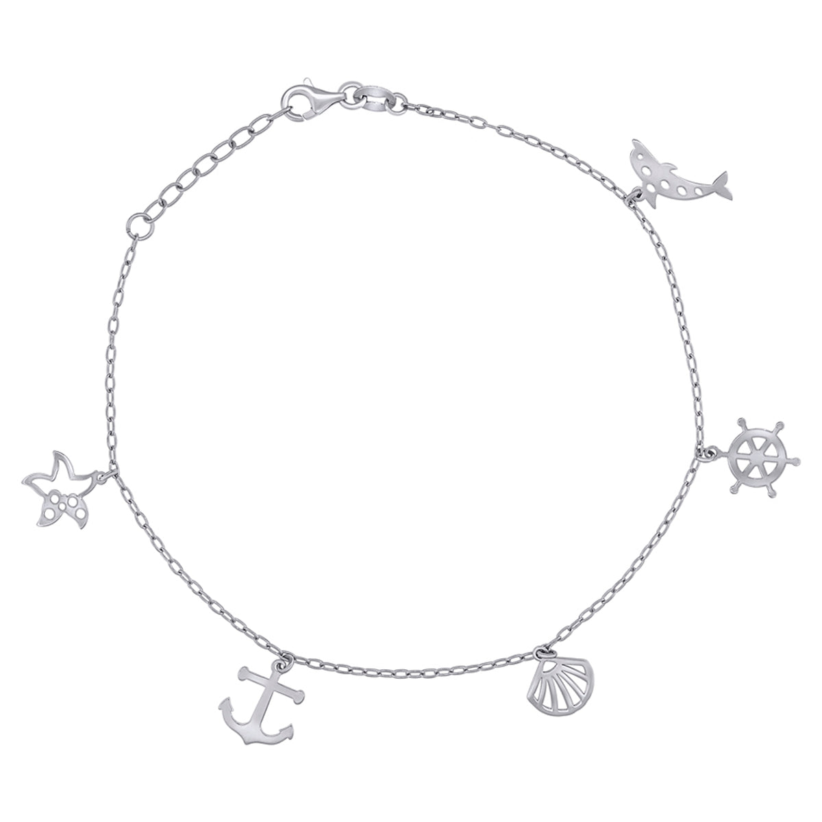 925 Sterling Silver Womens Ocean Life Charms Anklet Size 10 Inches