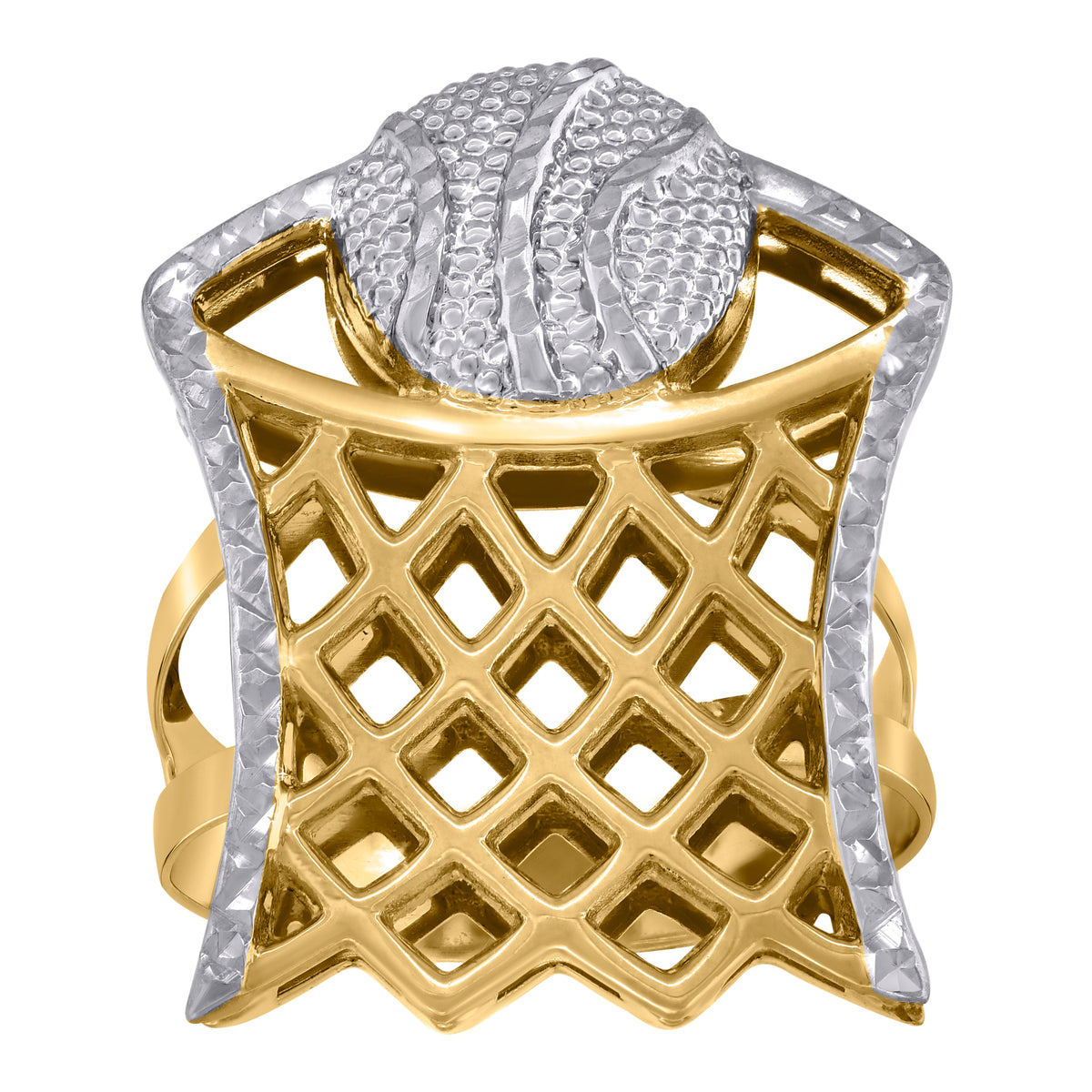 10K Two-Tone Gold Mens Basketball Sports Ring