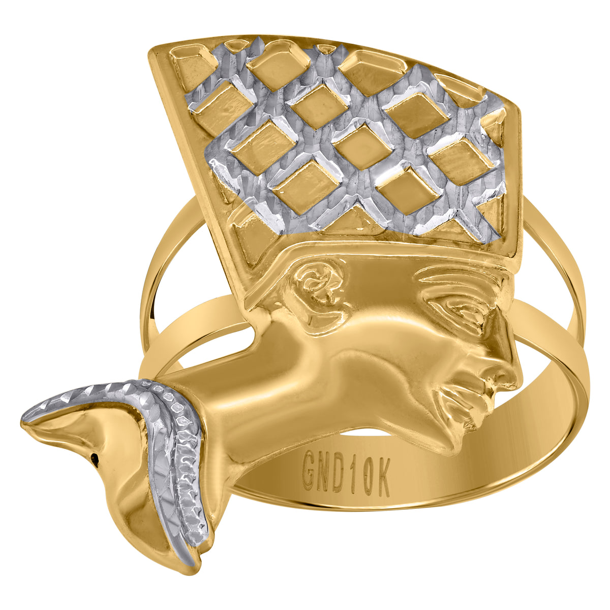 10K Two-Tone Gold Mens Nefertiti Egyptian Ring