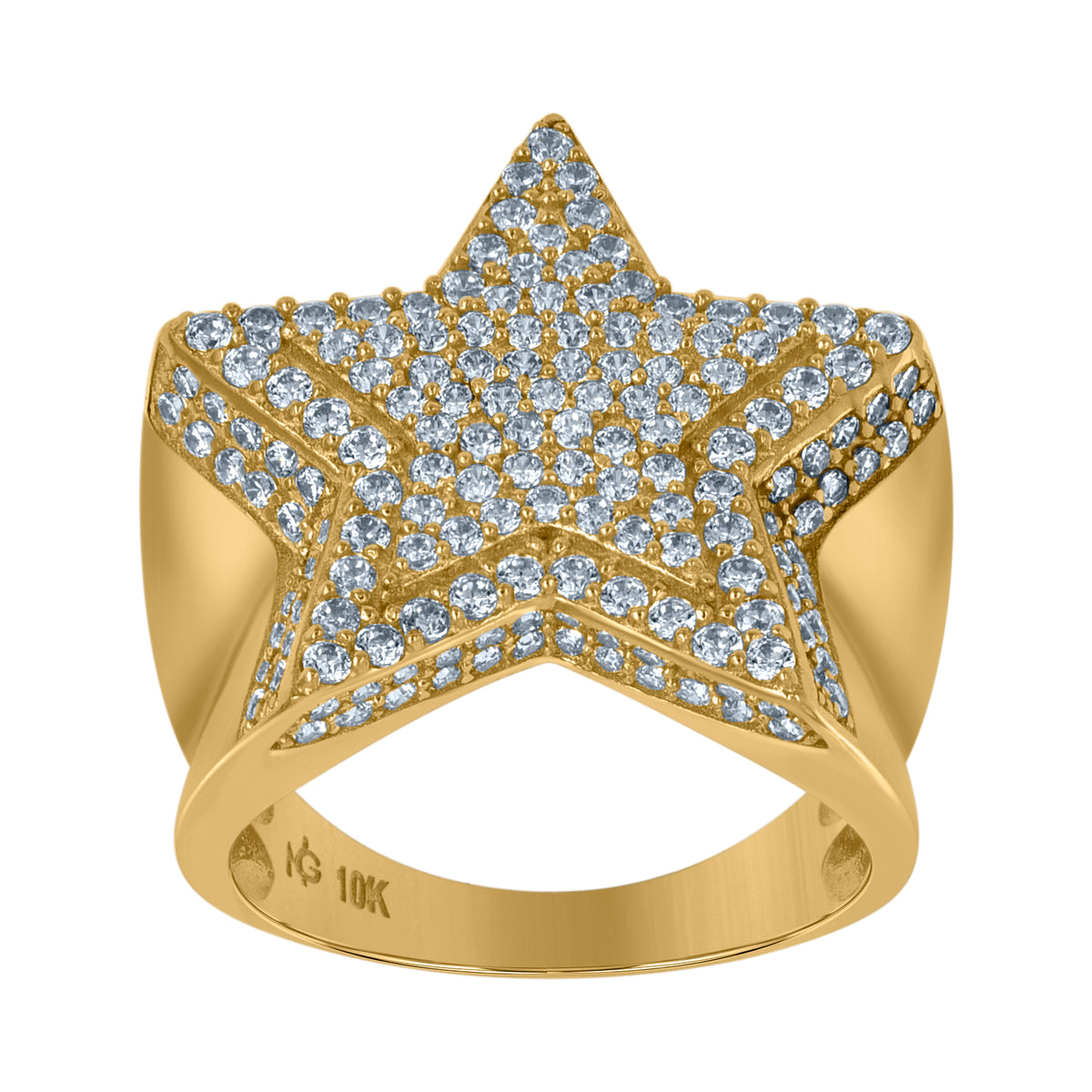 10K Yellow Gold Mens Cubic Zirconia Star Cluster Nautical Ring