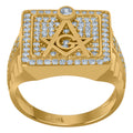 10K Yellow Gold Mens Cubic Zirconia Masonic Freemasonry Occupation Ring