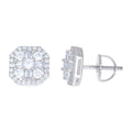 925 Sterling Silver Unisex Baguette Cubic-Zirconia Octagon Fashion Stud Earrings