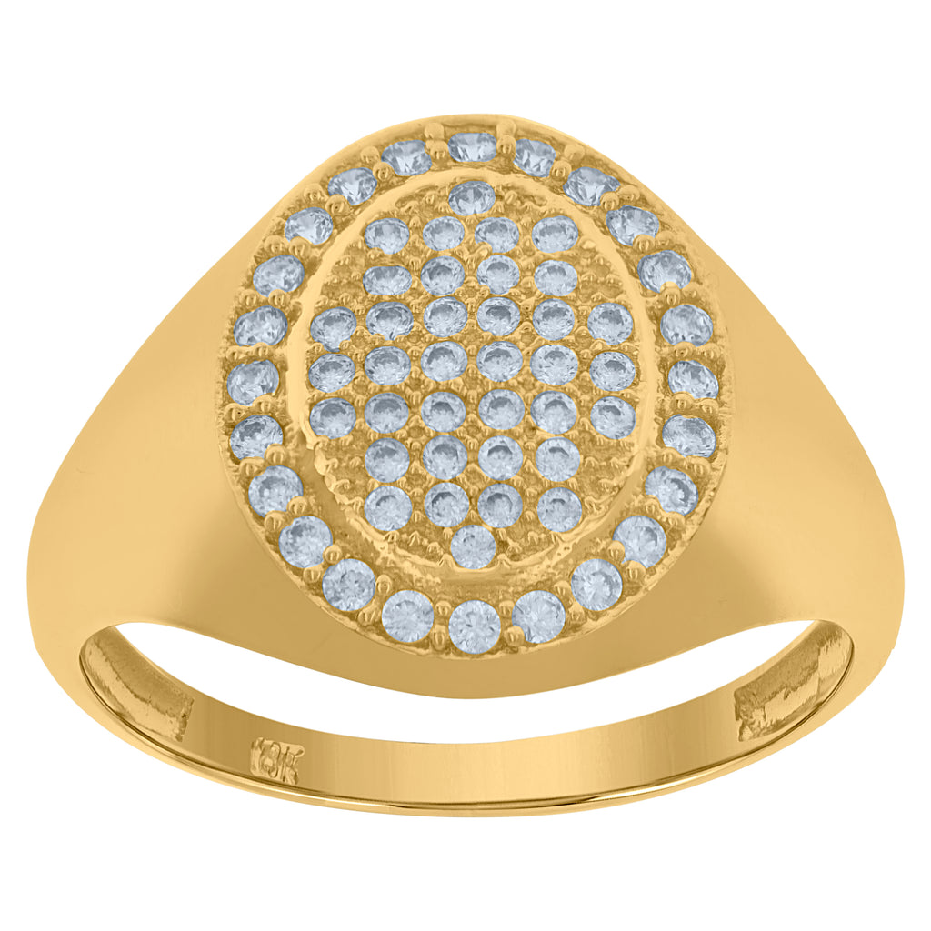 10K Yellow Gold Mens Cubic-Zirconia Oval Head Cluster Fashion Rings