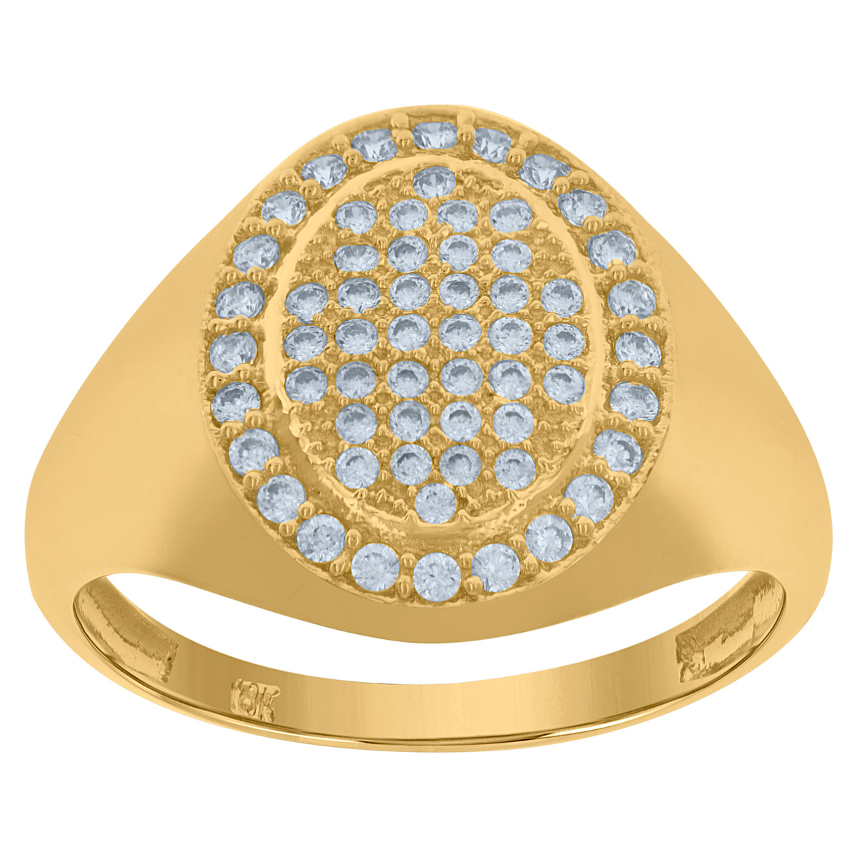 10K Yellow Gold Mens Cubic-Zirconia Oval Head Cluster Fashion Rings