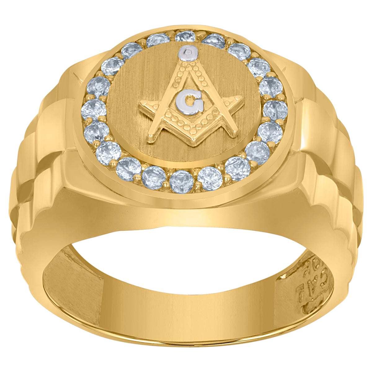 10K Two-Tone Gold Mens Cubic-Zirconia Masonic Occupation Rings