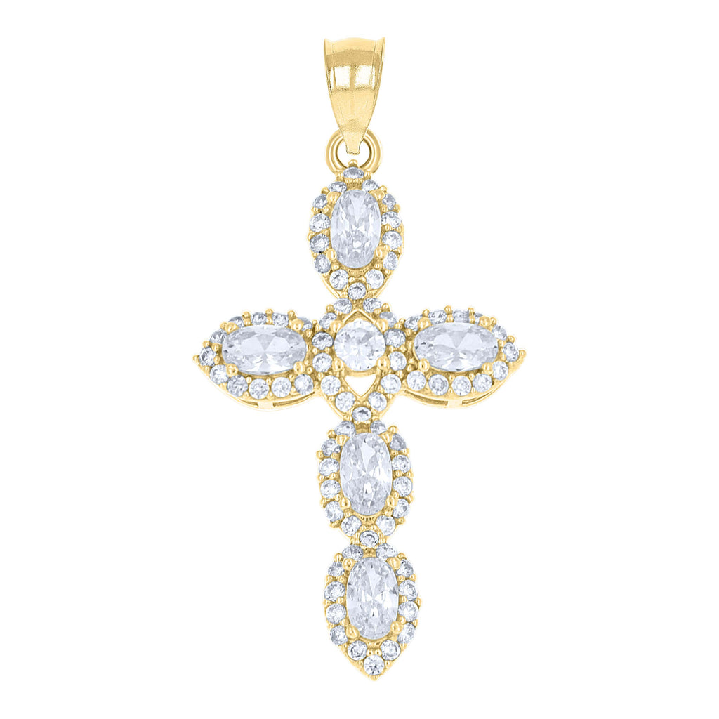 10K Yellow Gold Mens Cubic Zirconia Cross Religious Charm Pendant