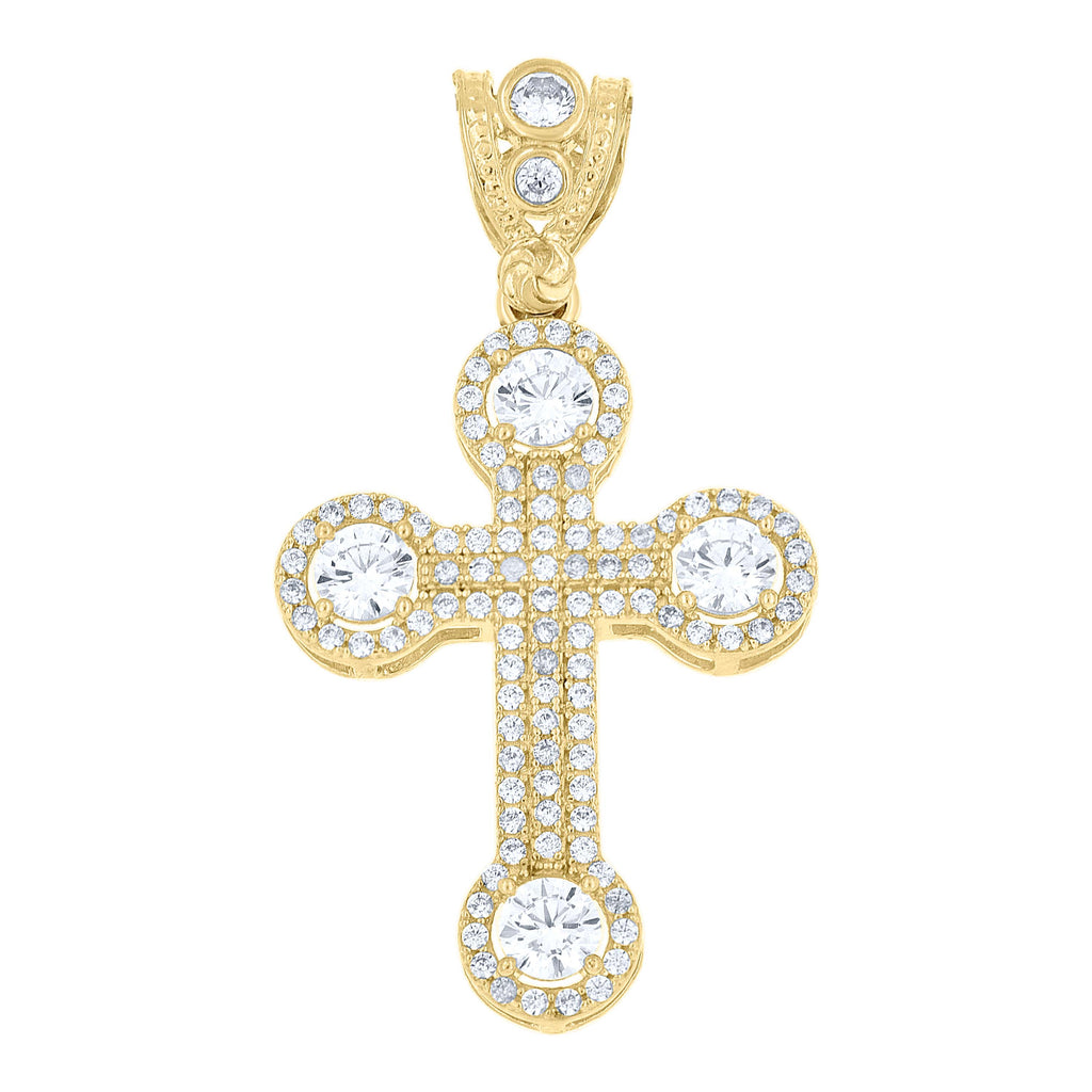 10K Yellow Gold Mens Cubic Zirconia Cross Religious Charm Pendant