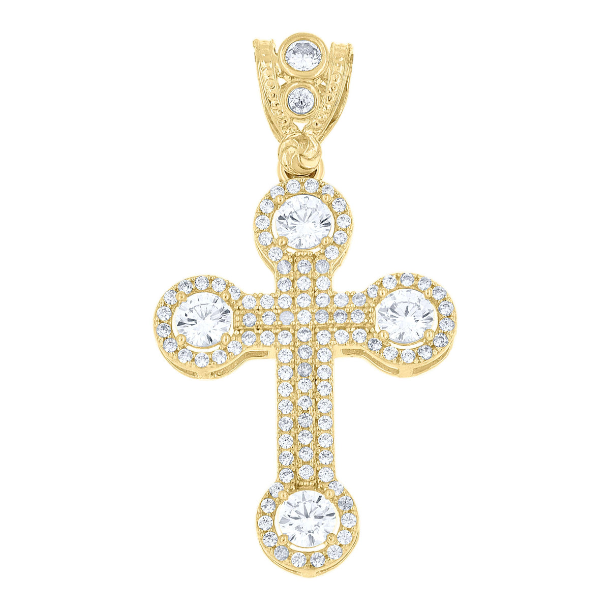 10K Yellow Gold Mens Cubic Zirconia Cross Religious Charm Pendant