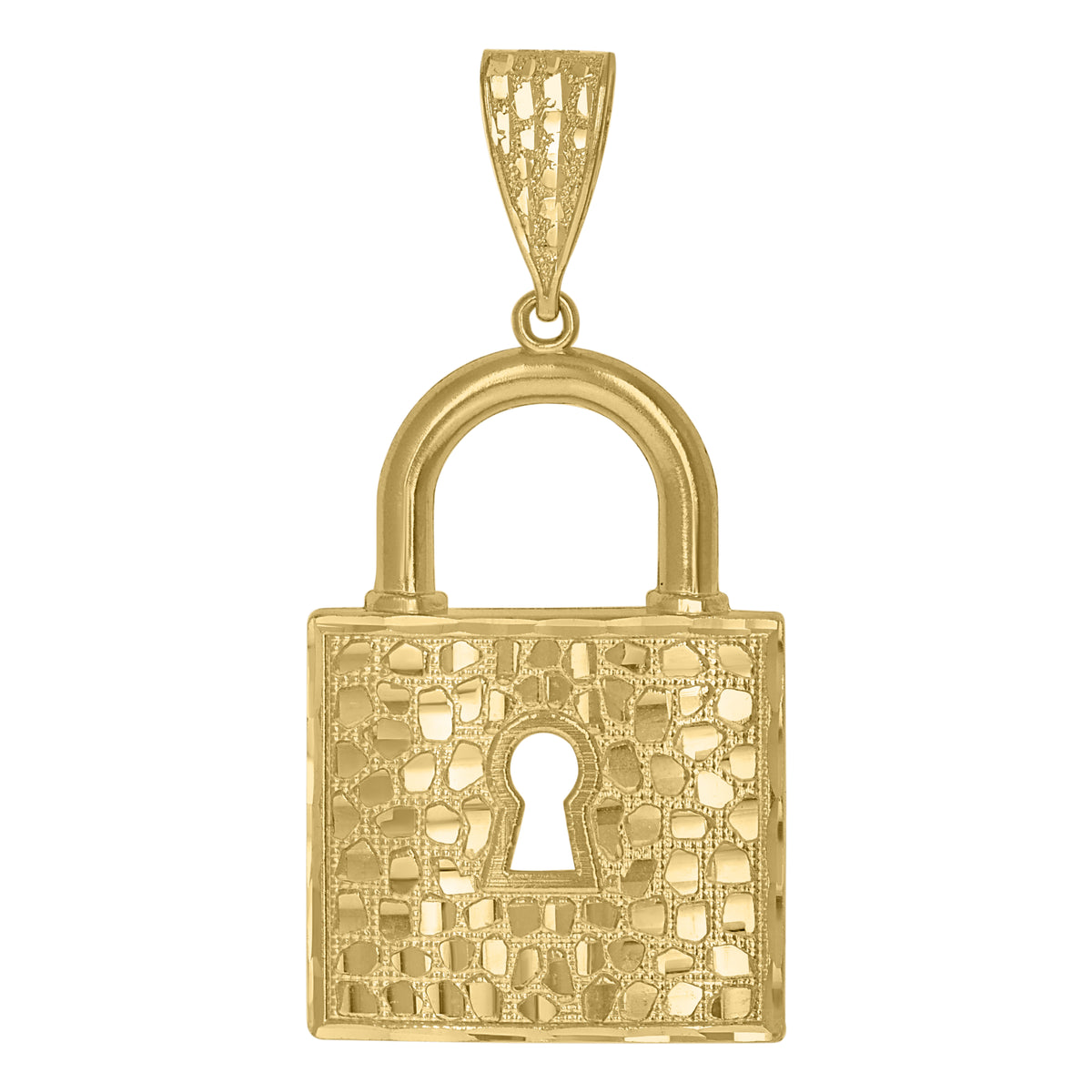 10K Yellow Gold Mens Lock Key Charm Pendant