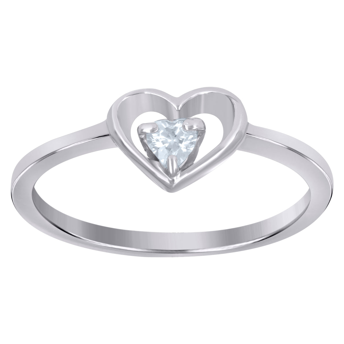 925 Sterling Silver Womens Trillion Cubic-Zirconia Heart Love Ring Size 7