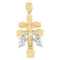 10K Two-Tone Gold Mens Princess Cut Cubic-Zirconia Religious Caravaca Cross Crucifix Charm Pendant