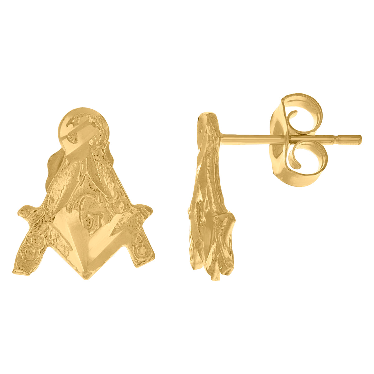 10K Yellow Gold Mens Occupation Masonic Stud Earrings