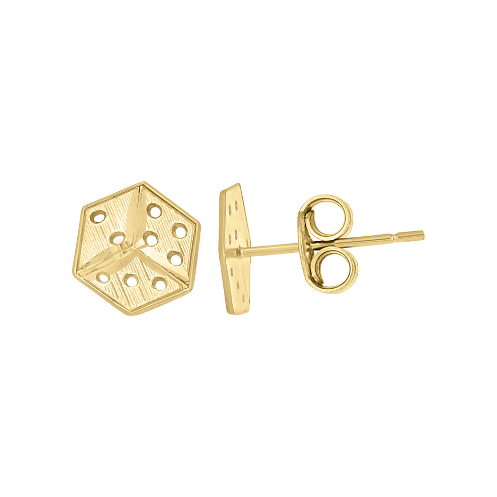 10K Yellow Gold Mens Gambling Dice Stud Earrings