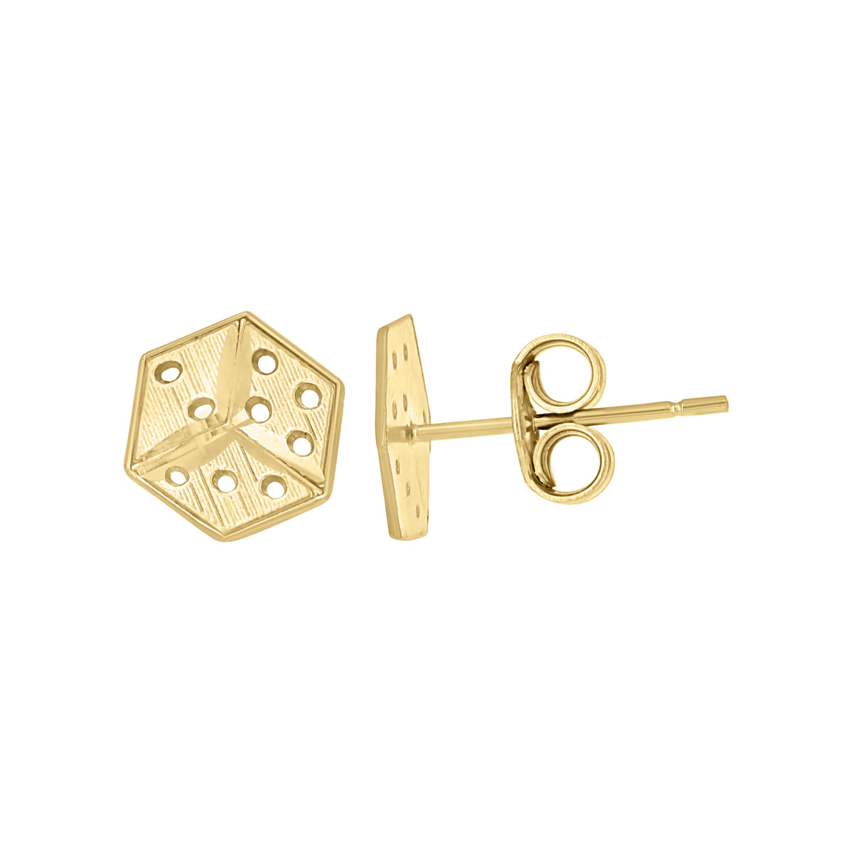 10K Yellow Gold Mens Gambling Dice Stud Earrings