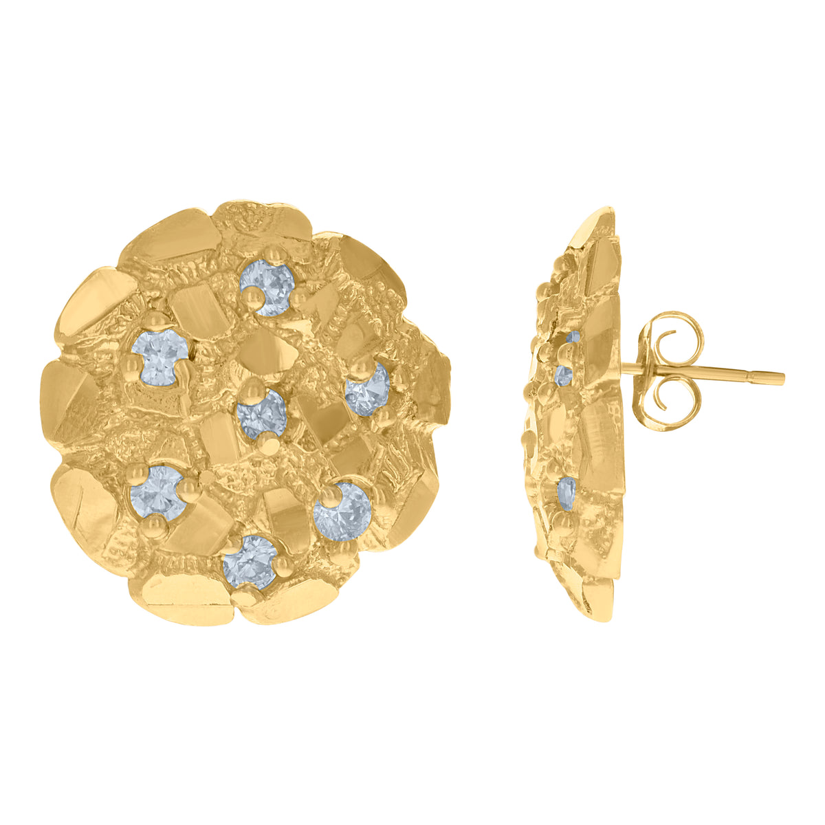 10K Yellow Gold Mens Cubic-Zirconia Fashion Nugget Stud Earrings
