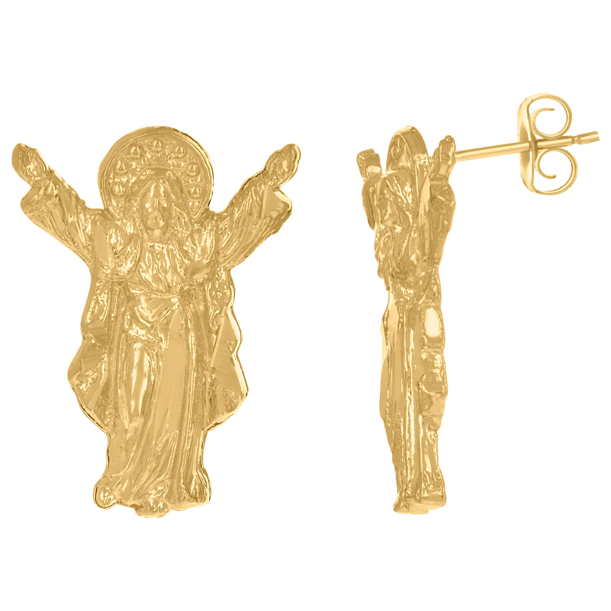 10K Yellow Gold Mens Religious Saints Stud Earrings